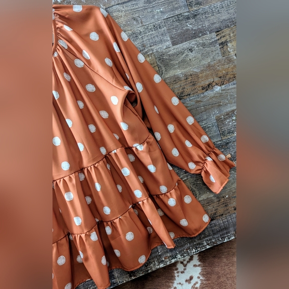 Boho Orange Polka Dotted Tiered Tunic - Picture 4 of 16